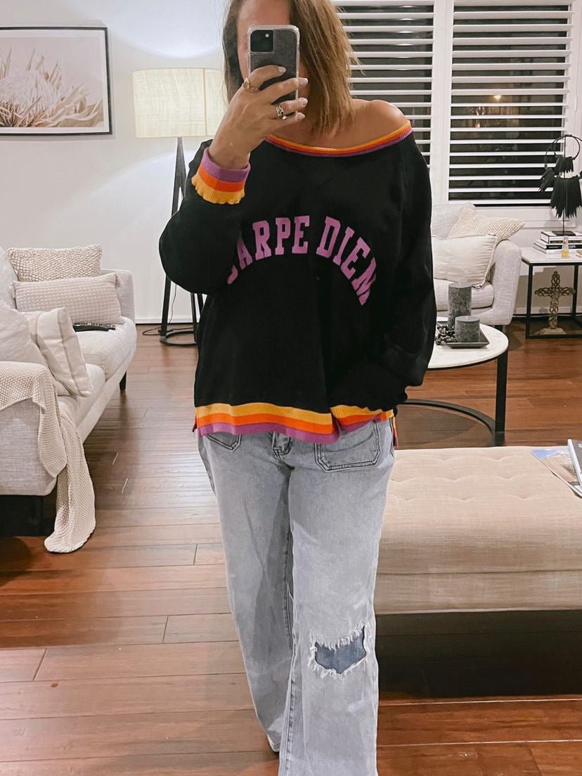 CARPE DIEM WAFFLE SWEAT TOP - S T Y L E L A U N D R Y